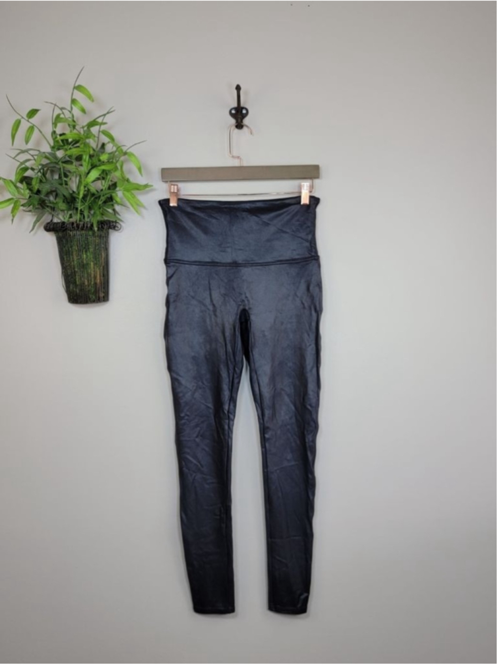 SPANX Faux Leather Leatherette Leggings Black #2437 High Waisted Skinny Pants XL